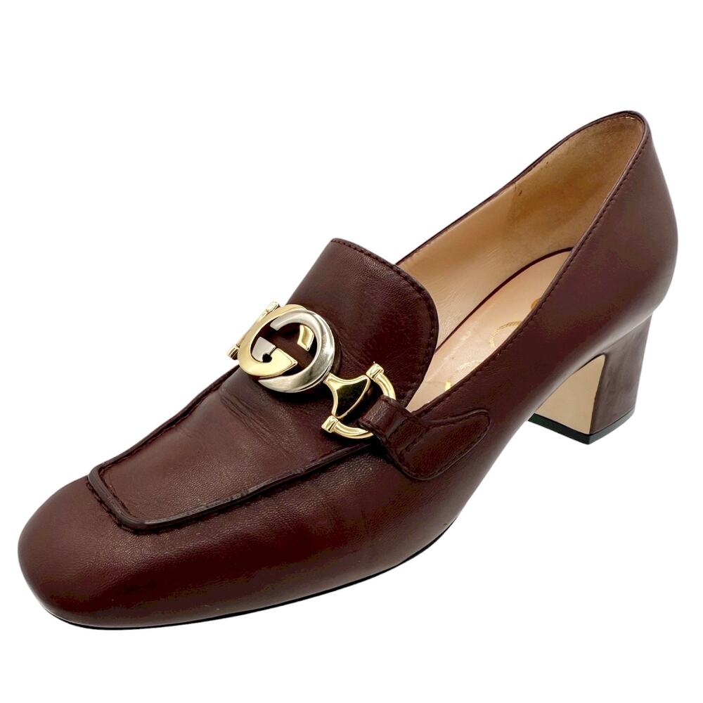 Gucci Zumi Interlocking GG Loafer Pumps EU 37 US 7 Bordeaux Burgundy Block Heel - Picture 14 of 16
